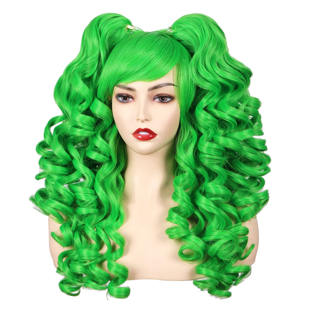 ColorGround Long Curly Cosplay Wig with 2 Ponytails (Green)
