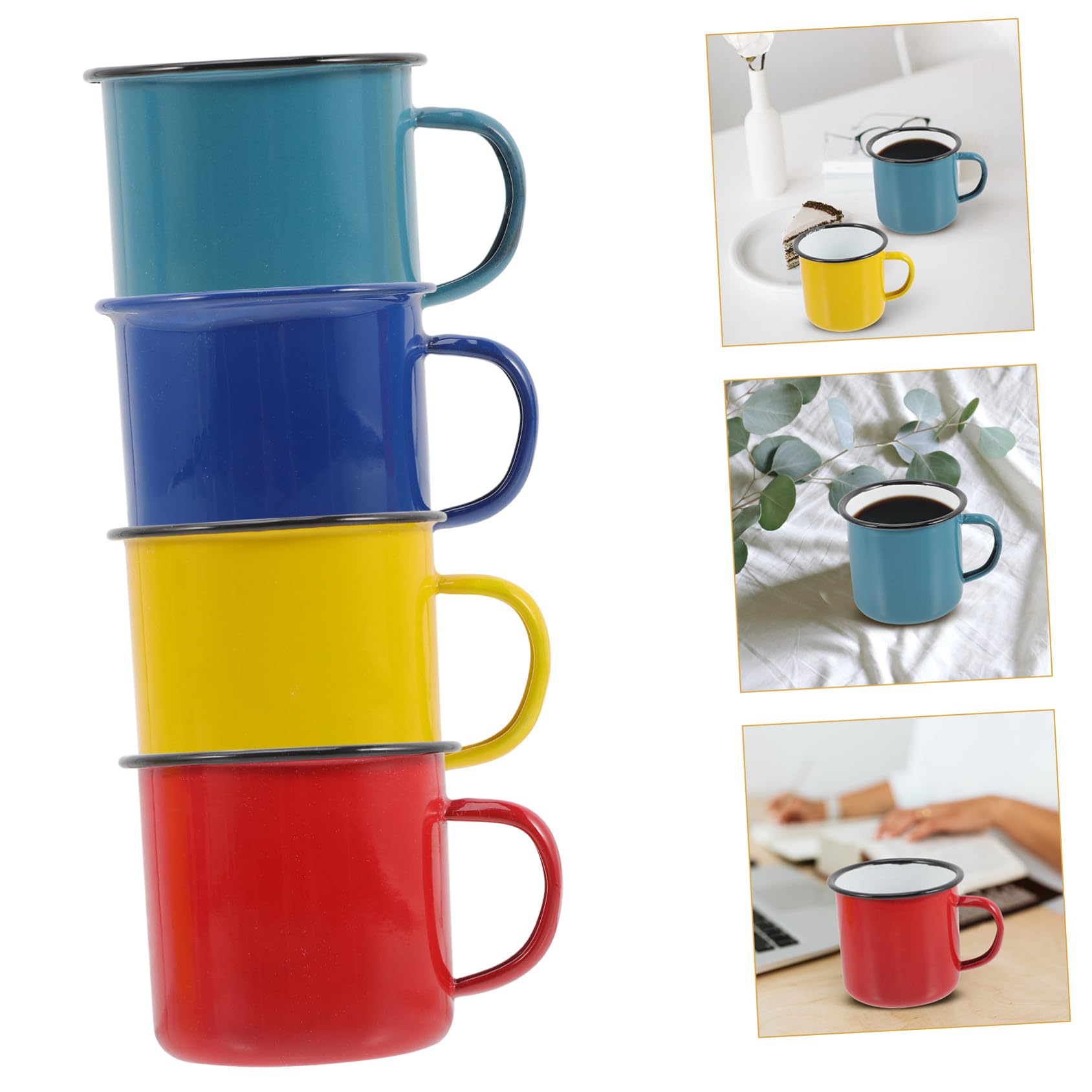 Emaillebecher 4 Stück aus Emaille, Dickwandige Trinkbecher für Kaffee