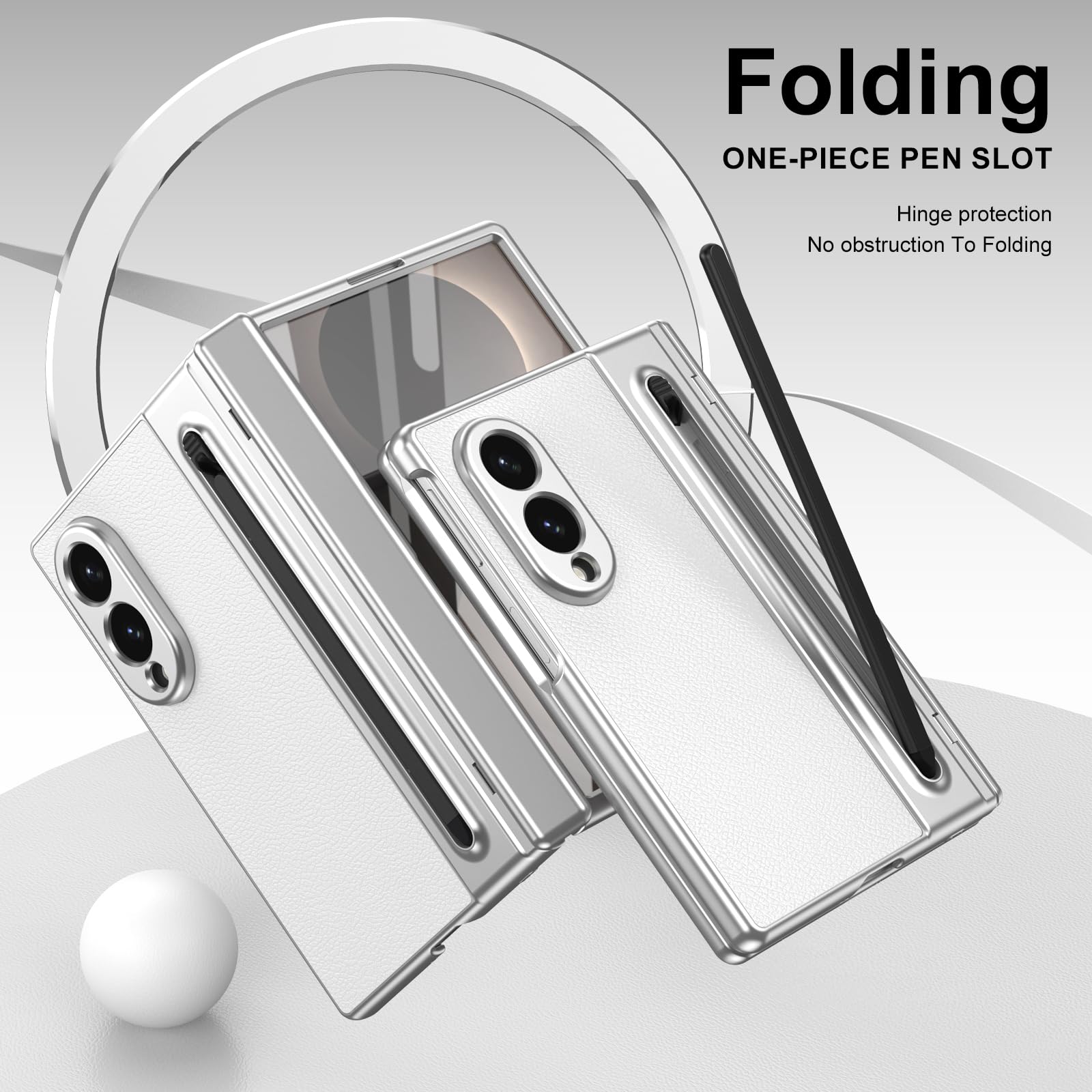 Etui do Galaxy Z Fold 8 Wide z rysikiem, Z Fold8 szeroka osłona z przednią osłoną ekranu + gniazdo na rysik S, skórzane etui do Samsung Galaxy Z Fold8 Wide z ochroną zawiasów, białe