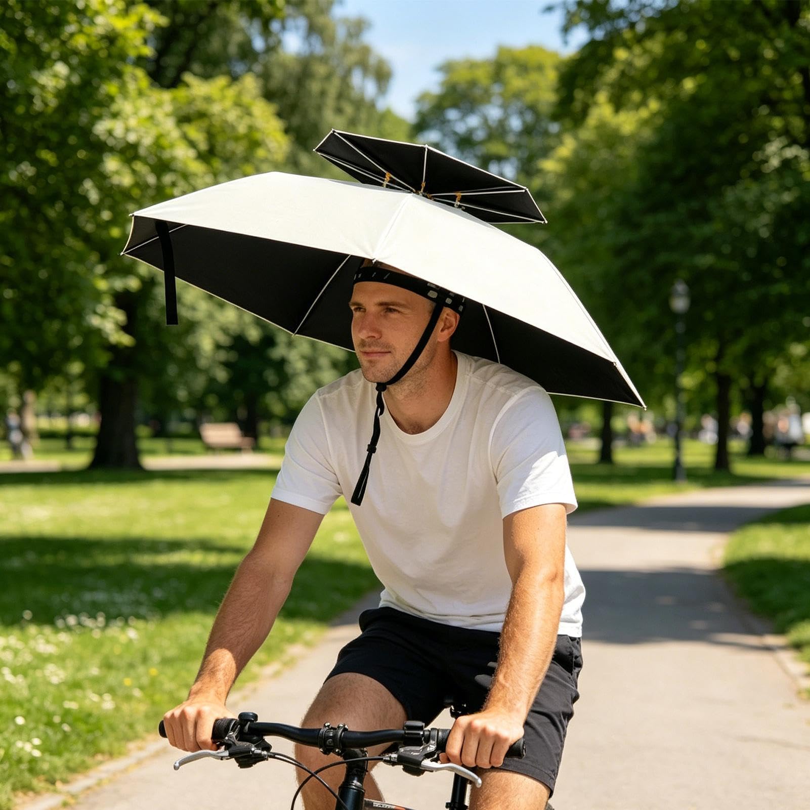 Sombrero Paraguas Para Adultos,Protección Contra Rayos UV Impermeable Ajustable de Doble Capa - Paraguas De Cabeza Para Uso Exterior - Para Viajes Al Aire Libre Senderismo Parques Caminatas Jardinería