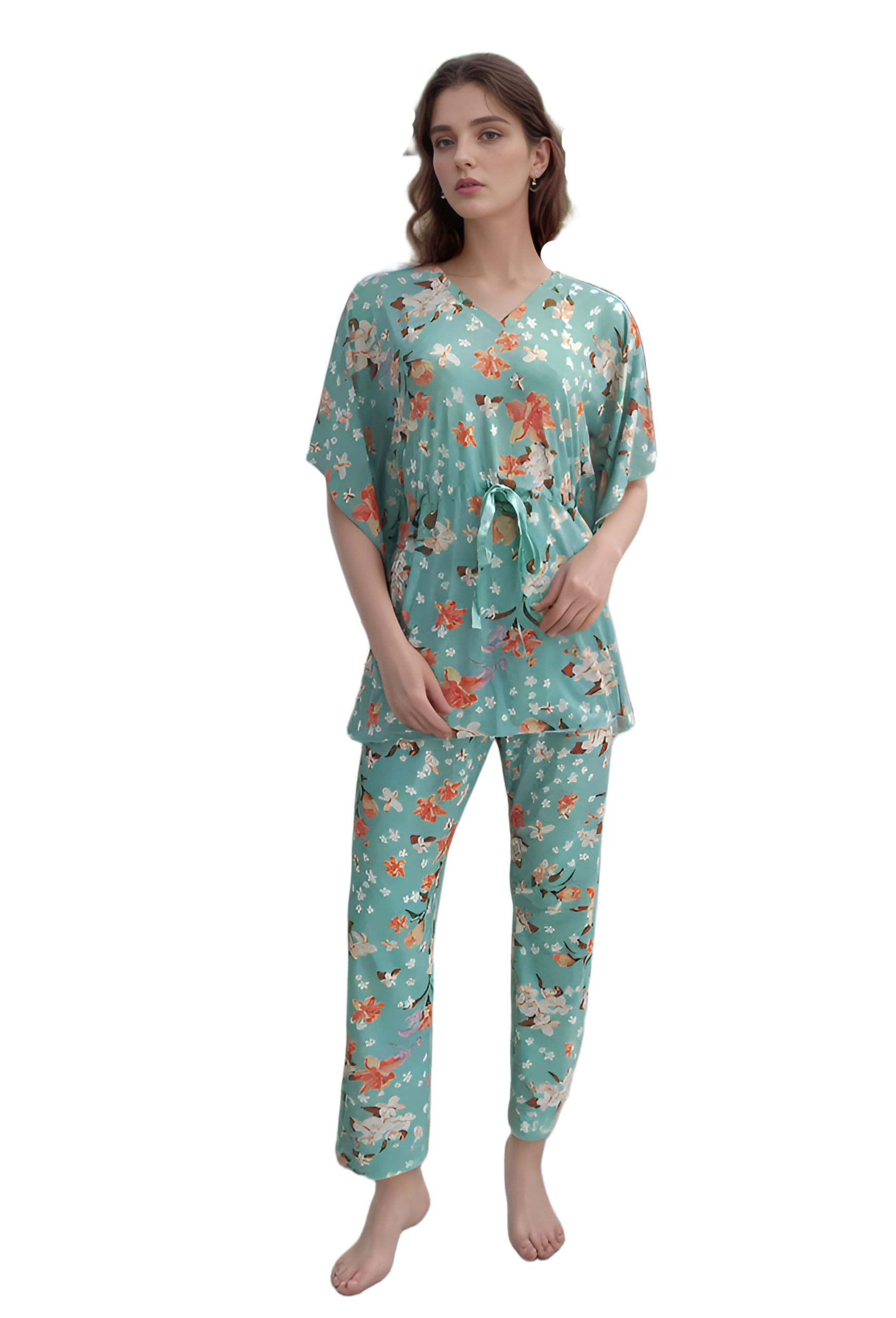 Flower Print Women's Short Kaftan Nightwear - FB15007-image-19
