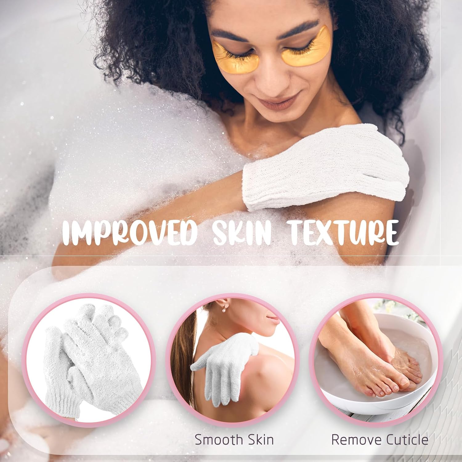 Didaey 104 Pcs Exfoliating Glove Bulk Shower Gloves with Hanging Loop Exfoliating Body Scrubber Dead Skin Remover for Body Bath Beauty Spa Massage Scrubs Men Women Bathing(White)