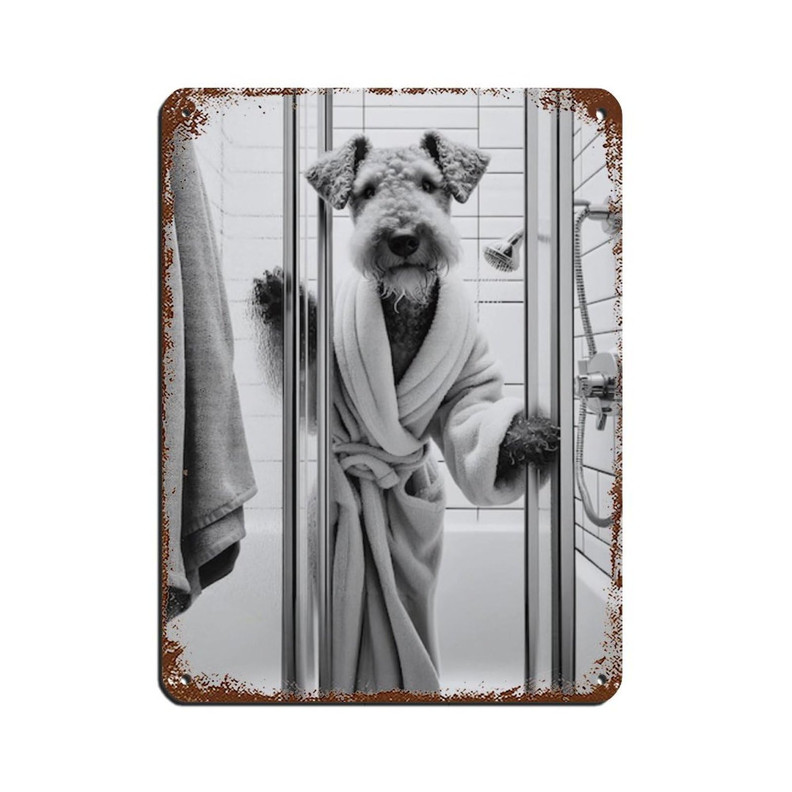 Airedale Terrier, Bathroom Art Poster Tin Sign Vintage Metal Pub Club Cafe Bar Home Wall Art Decoration Poster Retro 12x16inch(30x40cm)