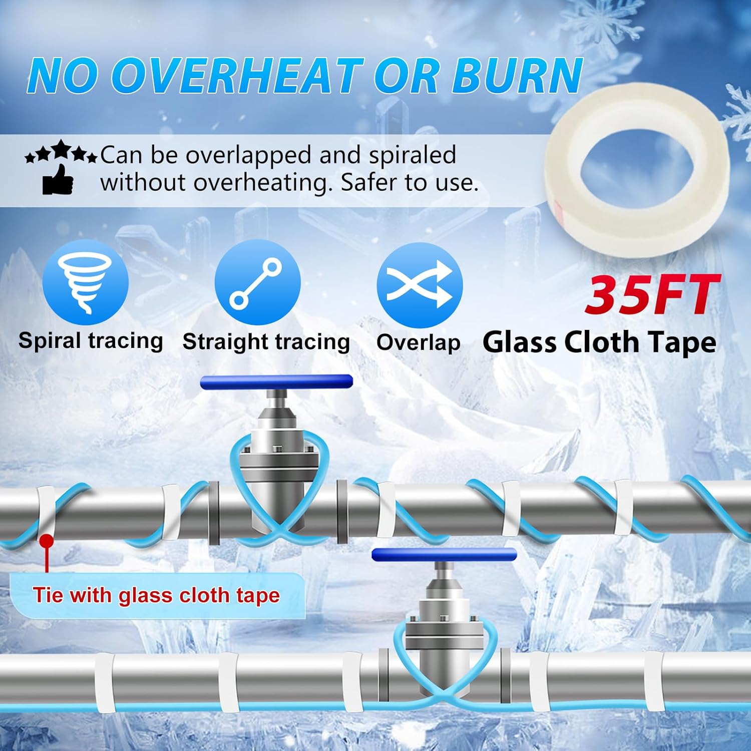 HEATIT 20Ft Heat Tape for Water Pipes, Self-Regulating Heating Cable for Metal and Plastic Pipes, Water Pipe Freeze Protection, Energy-Saving Pipe Heating Cable, ETL Listed, 120V 5W/FT