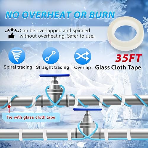Miniatura 7 de HEATIT 5JHSF - Cable de calor de tubo de agua premontado autorregulador de alta calidad de 3 pies para la máxima protección contra la congelación de