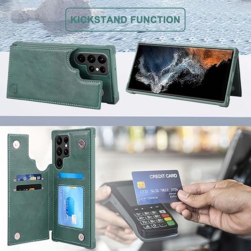 Miniatura 5 de VANAVAGY Funda compatible con Galaxy S22 Ultra tipo cartera con bloqueo RFID, piel sintética, cierre magnético, función atril y función atril para