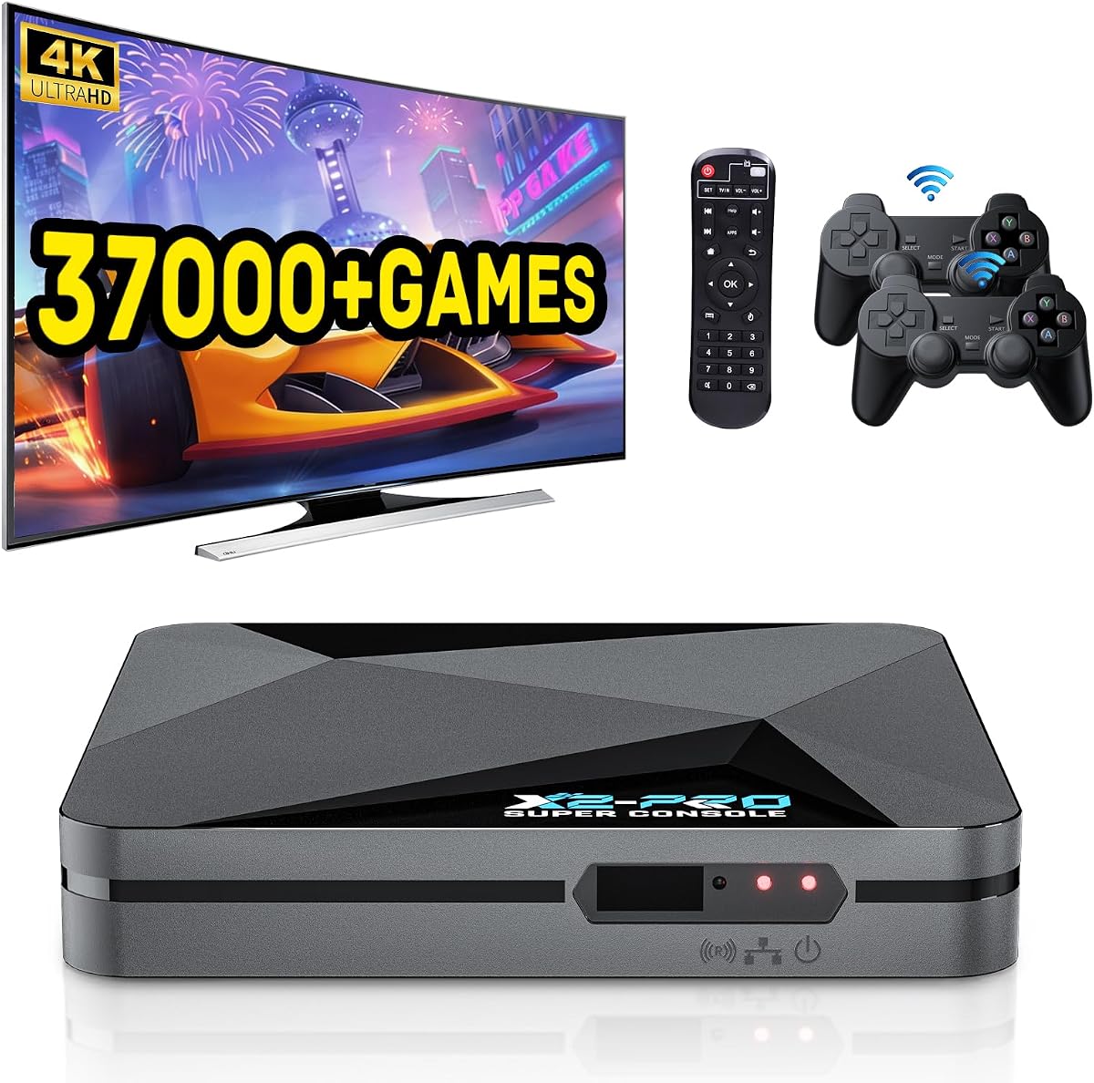 Kinhank 2026 Upgrade Retro Game Console,Super Console X2 PRO Emulator Console with 37,000+ Classic Games,Retro Gaming Console with EmuElec 4.6 &Android 9.0,4K UHD Output,2.4+5G WIFI,BT 5.0