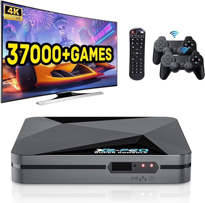 Kinhank 2026 Upgrade Retro Game Console,Super Console X2 PRO Emulator Console with 37,000+ Classic Games,Retro Gaming Console with EmuElec 4.6 &Android 9.0,4K UHD Output,2.4+5G WIFI,BT 5.0