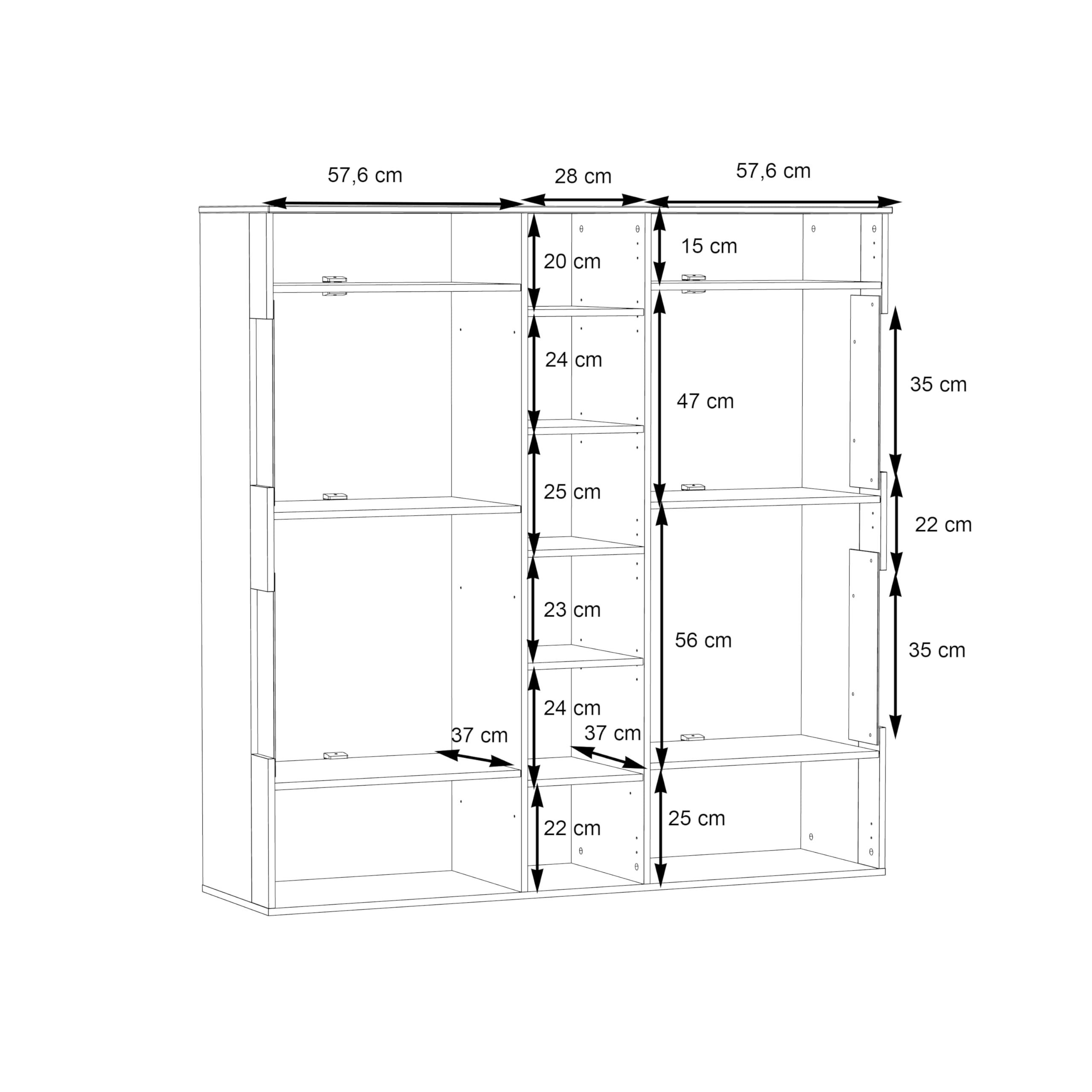 FORTE Como Highboardvitrine mit 1Tür und 2 Glastüren, Holzwerkstoff, Uni Wolfram Grau Kombiniert mit Planked Eiche, 149,8 x 152,1 x 41,3 cm