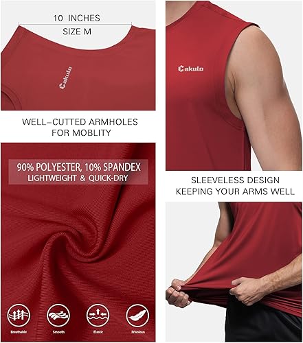 Vista 4 de Cakulo - Camiseta sin mangas para hombre, de secado rápido, para entrenamiento, playa, piscina, correr, ejercicio, gimnasio, holgada, grande y alta