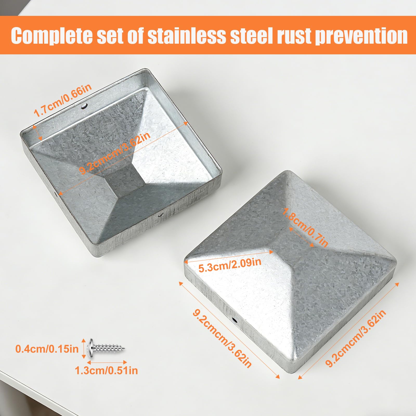 10 tapas de postes de 9 x 9 cm, acero galvanizado con 20 tornillos, tapas para postes de valla de pirámide, tapas inoxidables para postes de vallas, tapas para postes de madera, cubiertas de postes