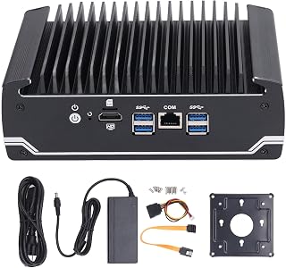 Mini PC Micro Computador Desktop Pequeno Computador de Controle Industrial Incorporado Sem Ventilador Memória 8G e Slot de ExpansãO de Disco Rígido 128G Portas I O 100-240V (plugue da ue)