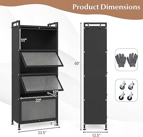Miniatura 3 de Giantex Armario de almacenamiento de cocina de 5 niveles, soporte móvil para microondas con puertas de policarbonato abatibles, estante para hornear