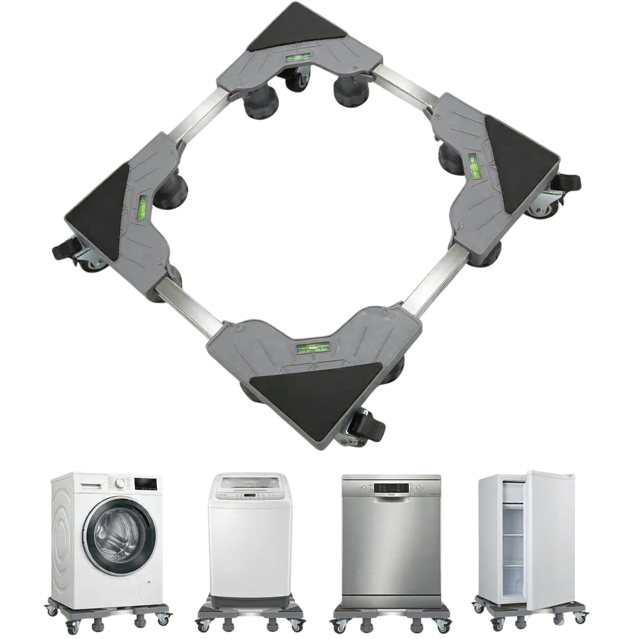 SHALVI Adjustable Universal Washing Machine Stand with Wheels | Heavy Duty 300KG Capacity | Anti-Vibration Trolley for Front & Top Load | 360° Rotating Wheels | Suitable for Dishwasher, Fridge - Grey-image-2