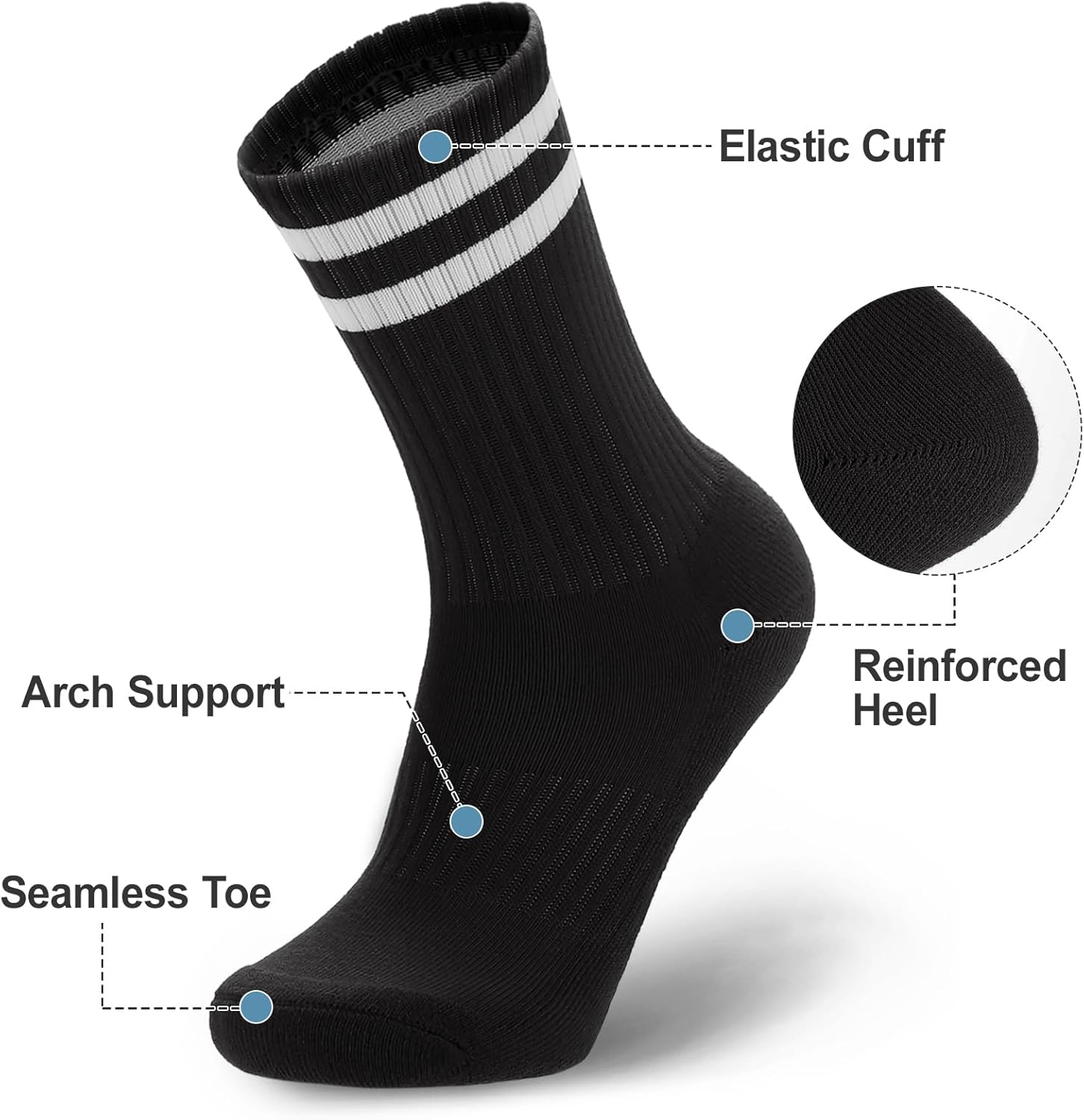 Ultrafun 5 Pairs Striped Crew Socks Cotton Cushioned Athletic Sports Running Socks for Men Women Teens - Image 5