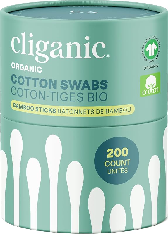Hastes de Algodão Cliganic com Hastes de Bambu, Pacote com 200