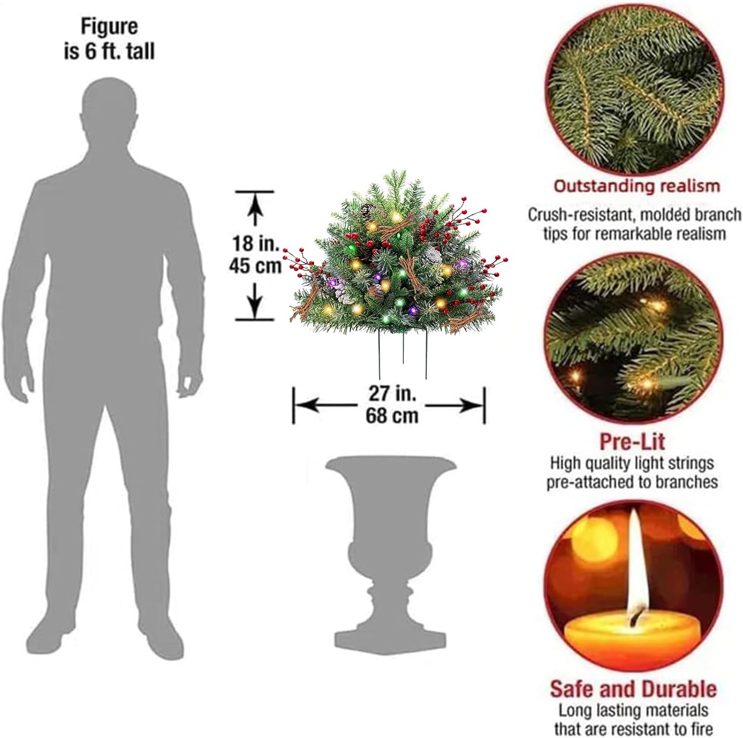 プランターブッシュ クリスマス - 人工プランターブッシュ 三脚スタンド付き,ホリデーパーティーグッズ 学校寮オフィスお祝い冬墓地用
