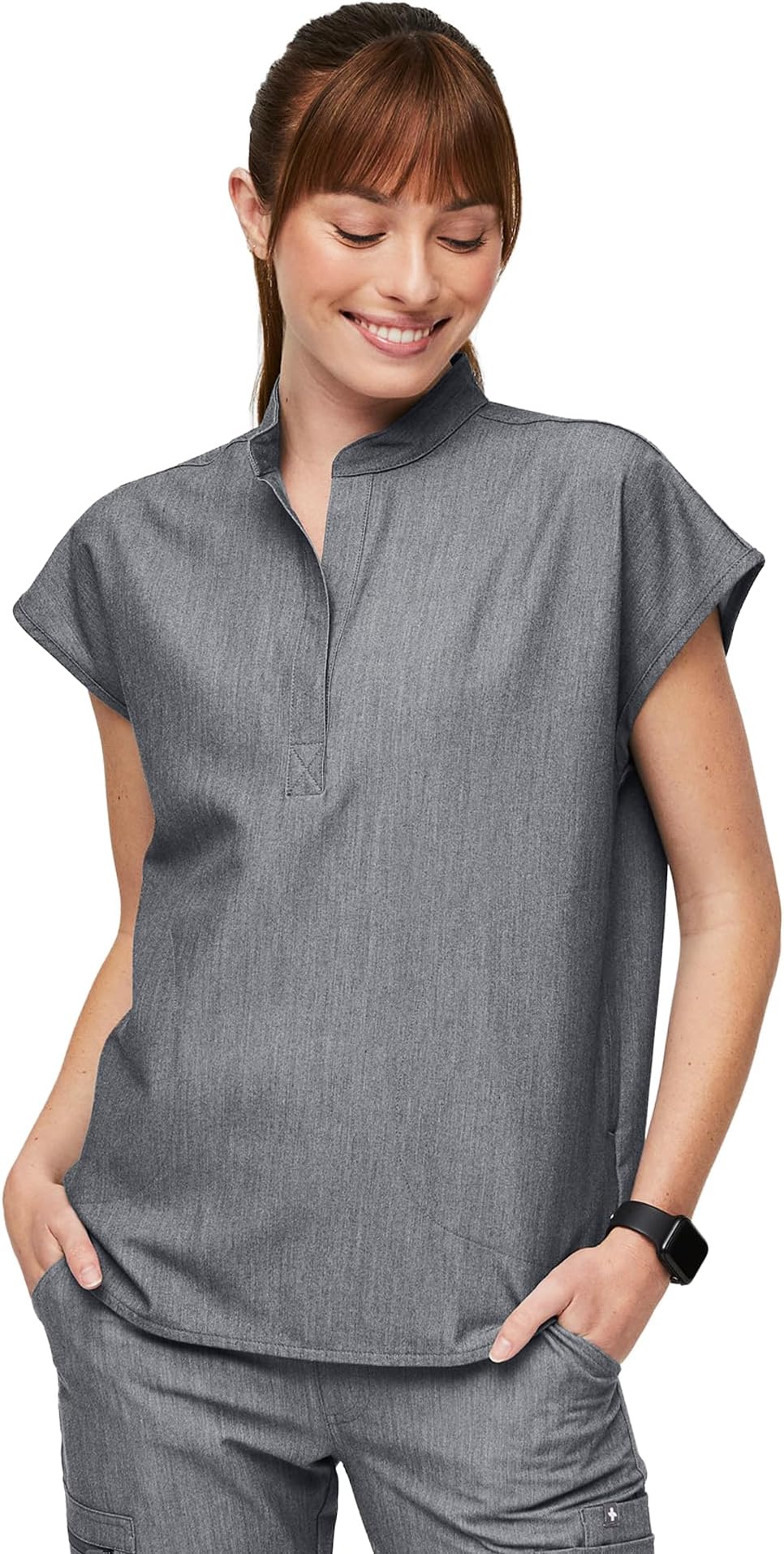 FIGS Rafaela Two-Pocket Mandarin Collar Medical Scrub Top Women — Relaxed Fit, Super Soft Stretch