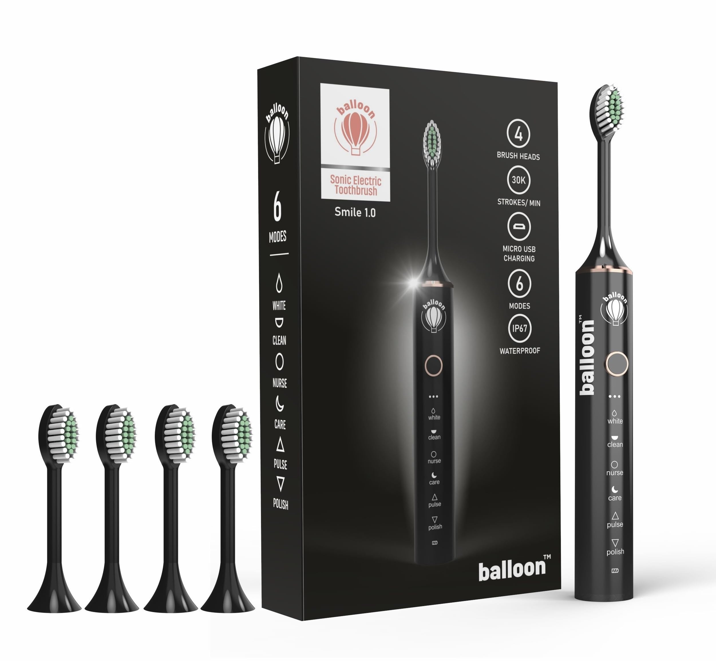 BALLOON Adult Sonic Electric Toothbrush Smile 1.0 4 Free Brush Heads Rechargeable 6 Operational Modes 30000 Vibrations Per Minute Ip67 Waterproof(Pink), 1 Count (B0C71JKTF7) Amazon Price History, Amazon Price Tracker