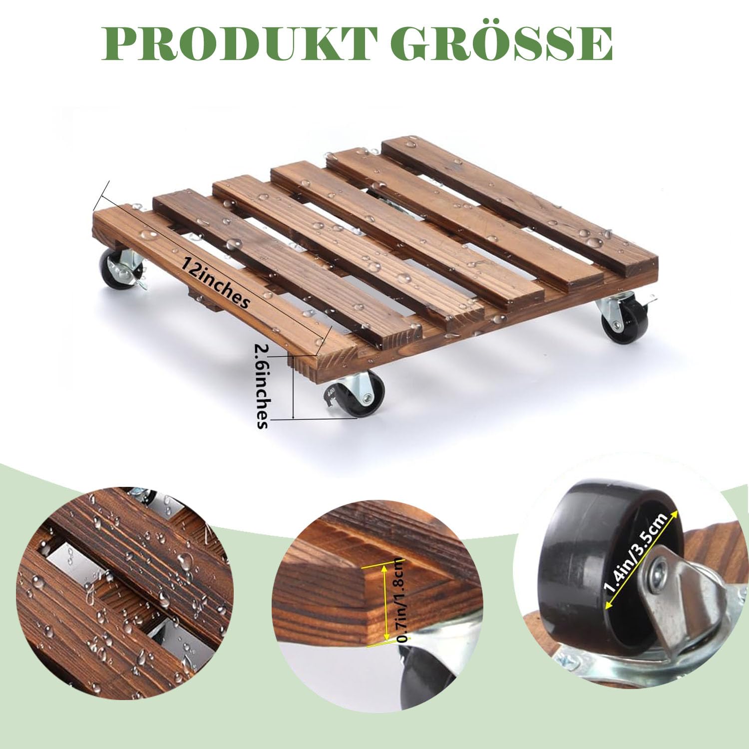 Duscdesp 2 Pack 360° Plant Stand 30cm Plant Caddy with Lockable Wheels Wooden Pot Stand Flower Stands Heavy Duty Stands(Square) - Image 2