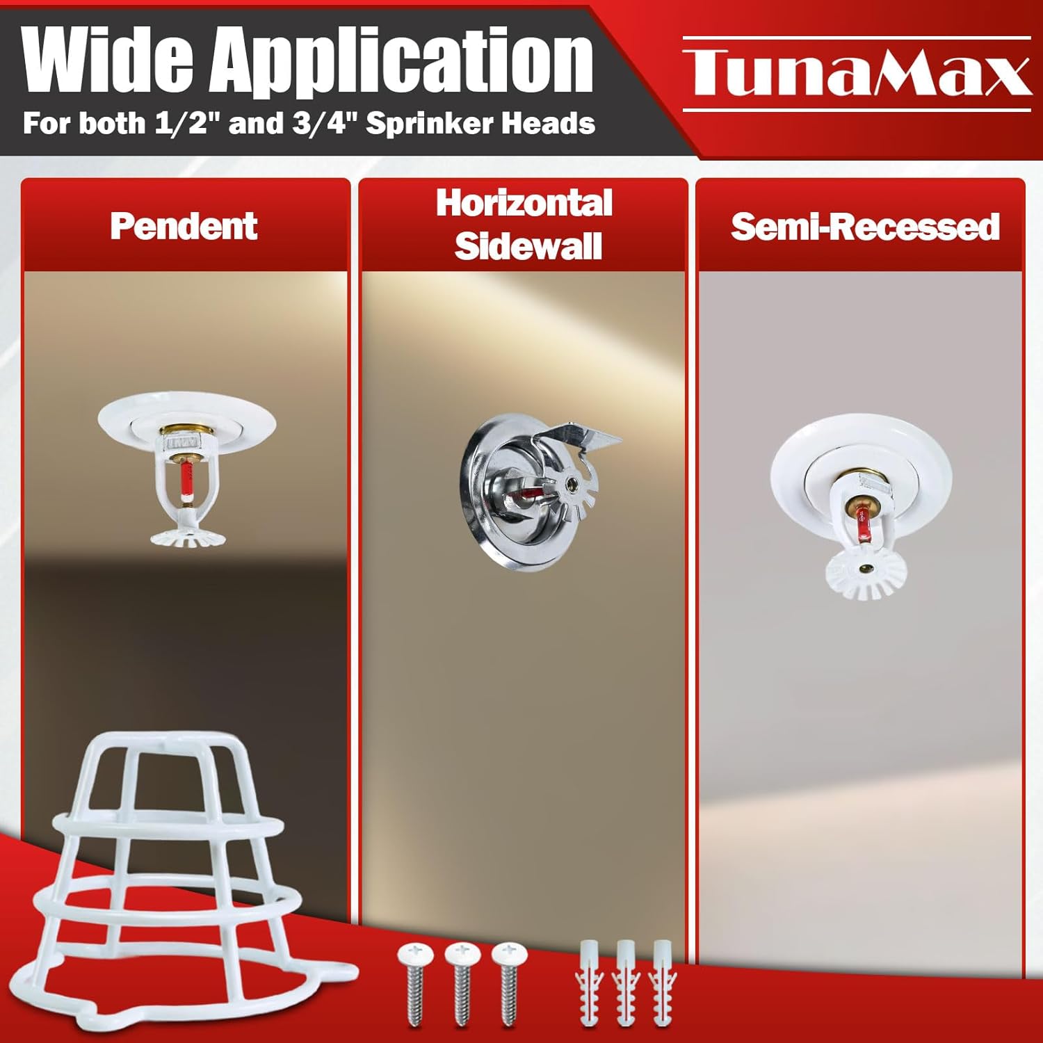 (8 Pack) TunaMax White Fire Sprinkler Head Cage Guard for Both 1/2" & 3/4" Sprinkler Head for Protecting Flush Mount & Side Wall & Semi - Recessed Sprinkler Head Cover