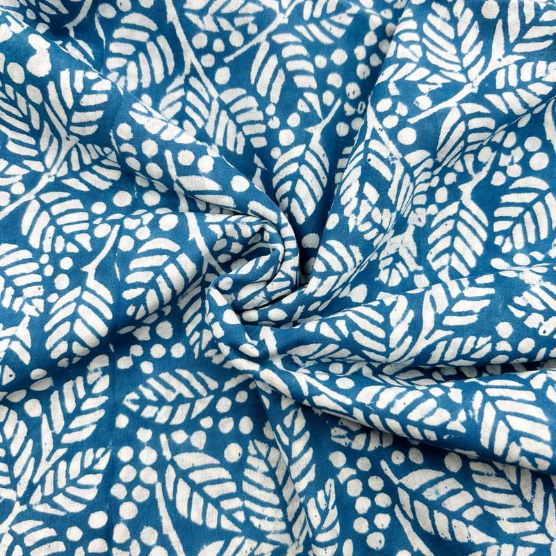 Pre-Cut Premium Hand Block Cotton Quilting Fabric By Yards- 100% Cotton-Ideal for Quilting, Sewing, Crafts, Dressmaking, Curtains, Home Decor-Indigo-4 Yards- (BPF-125-4)