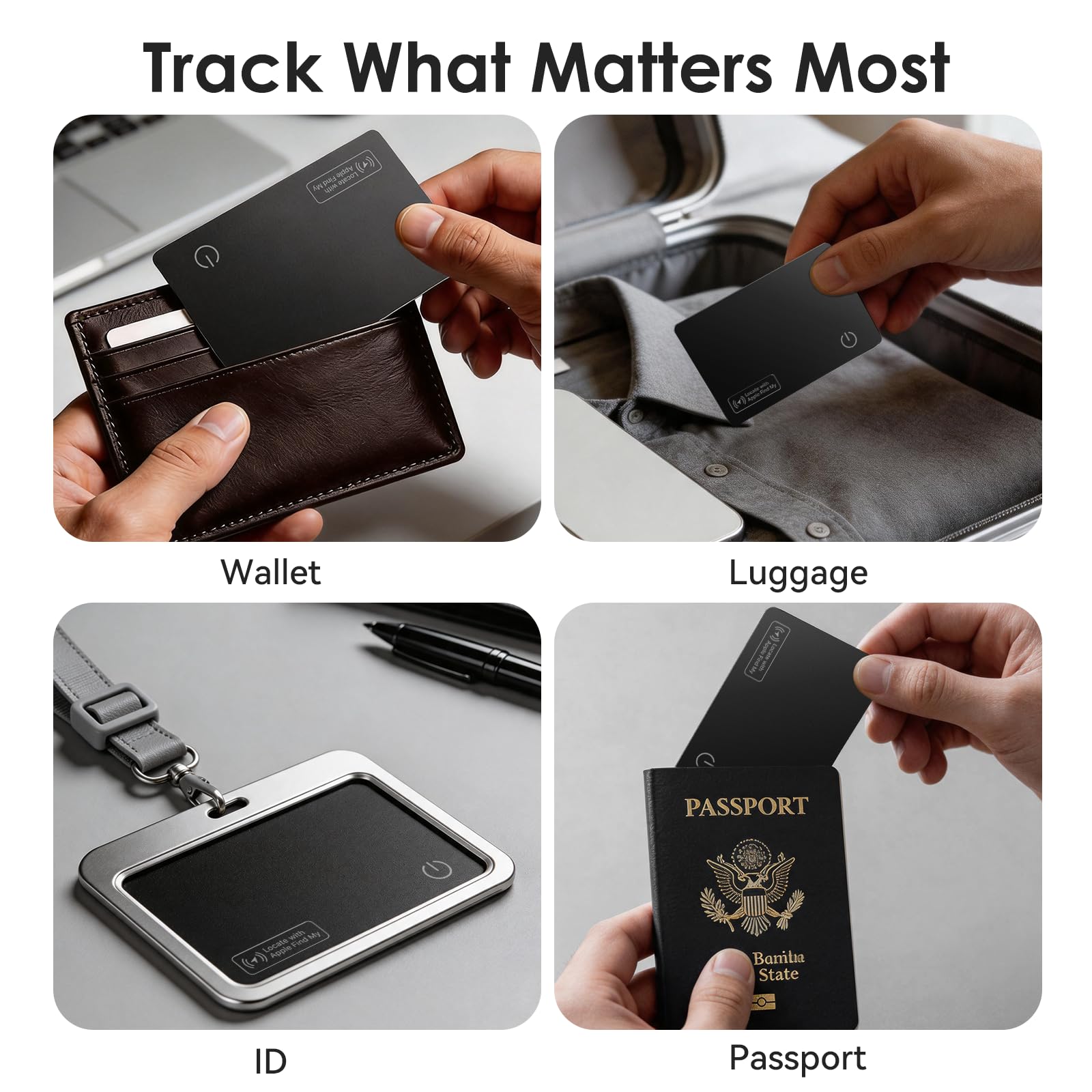 Tarjeta de seguimiento de cartera compatible con Apple Find My, buscador de billetera delgado de 0.08 pulgadas, impermeable IP68, tarjeta de seguimiento para cartera, etiqueta de equipaje