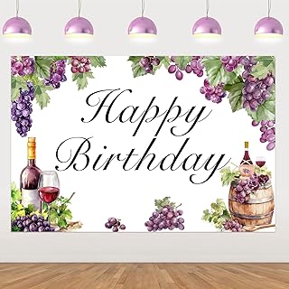 Red Wine Birthday Decorations Backdrop - Purple Floral Grapes - Girls Birthday Party Decor - Wine Party Supplies - 39" x 59"