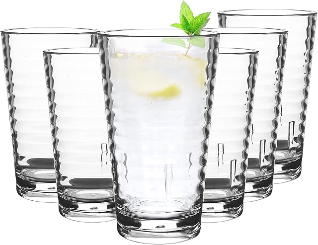 Jodsen 6Pcs 385ml Plastic Glasses,Acrylic Plastic Water Tumblers Reusable Tumblers Cups Acrylic Drinking Glasses for Camping, BBQ and Outdoor Usage Acrylic Drink Tumblers for Adults Clear
