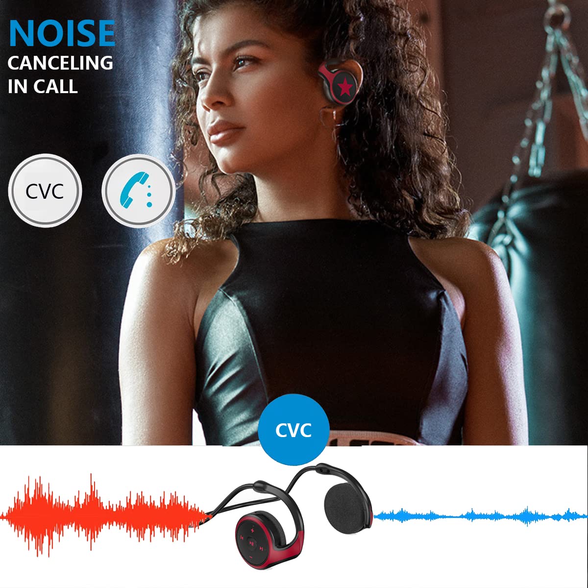 Auriculares Inalámbricos Bluetooth 5.0, Cascos Deportivos con Gancho para Oreja & Reducción de Ruido de Micrófono, Soporta Tarjeta TF y Radio FM, Auriculares Estéreo Plegables MP3 Correr Black