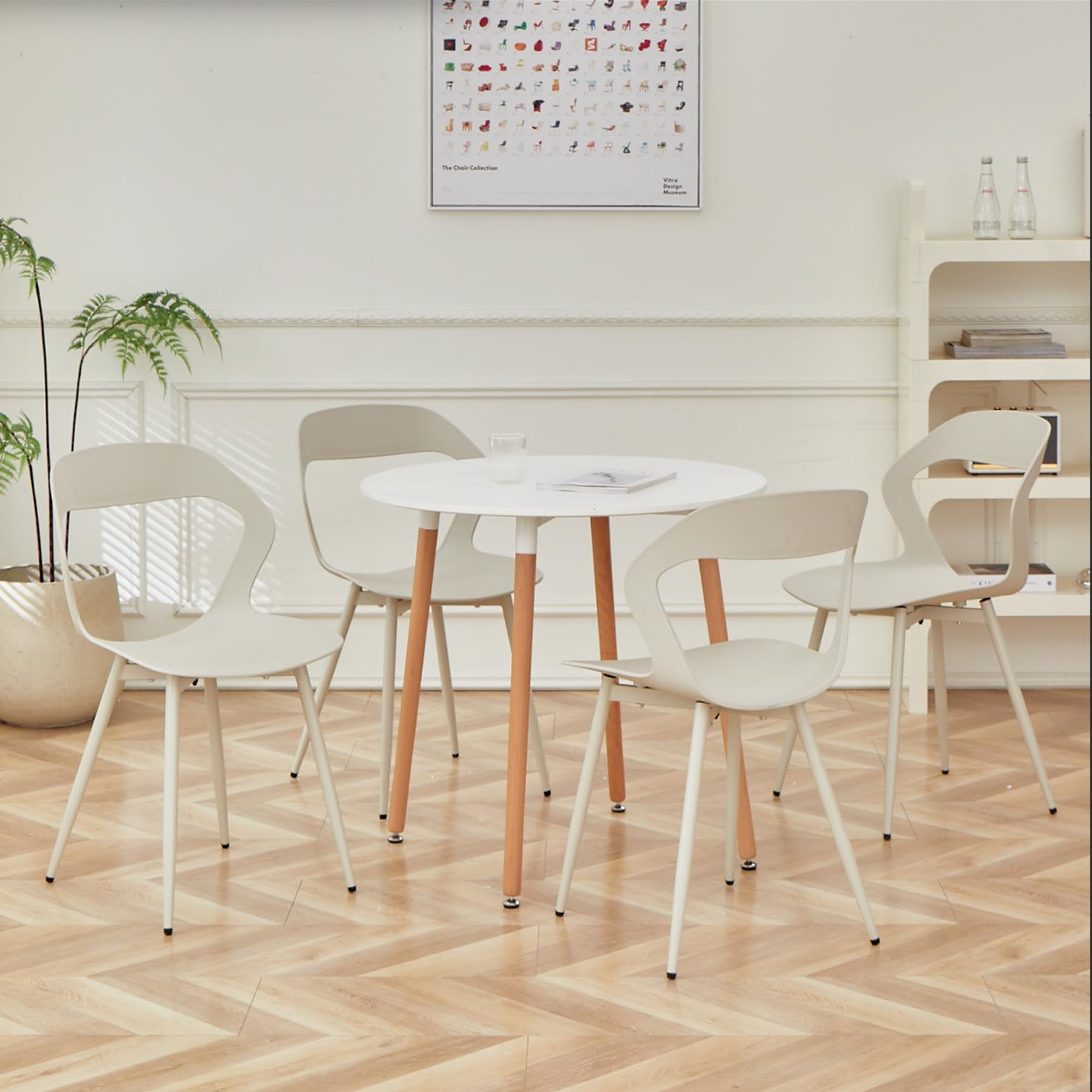 GrandCA HOME Set di 4 Sedie da Pranzo o Sedia da Ufficio con Gambe in Metallo, Sedie da Cucina per Soggiorno, Sala da Pranzo, Sala Riunioni, Beige+Beige