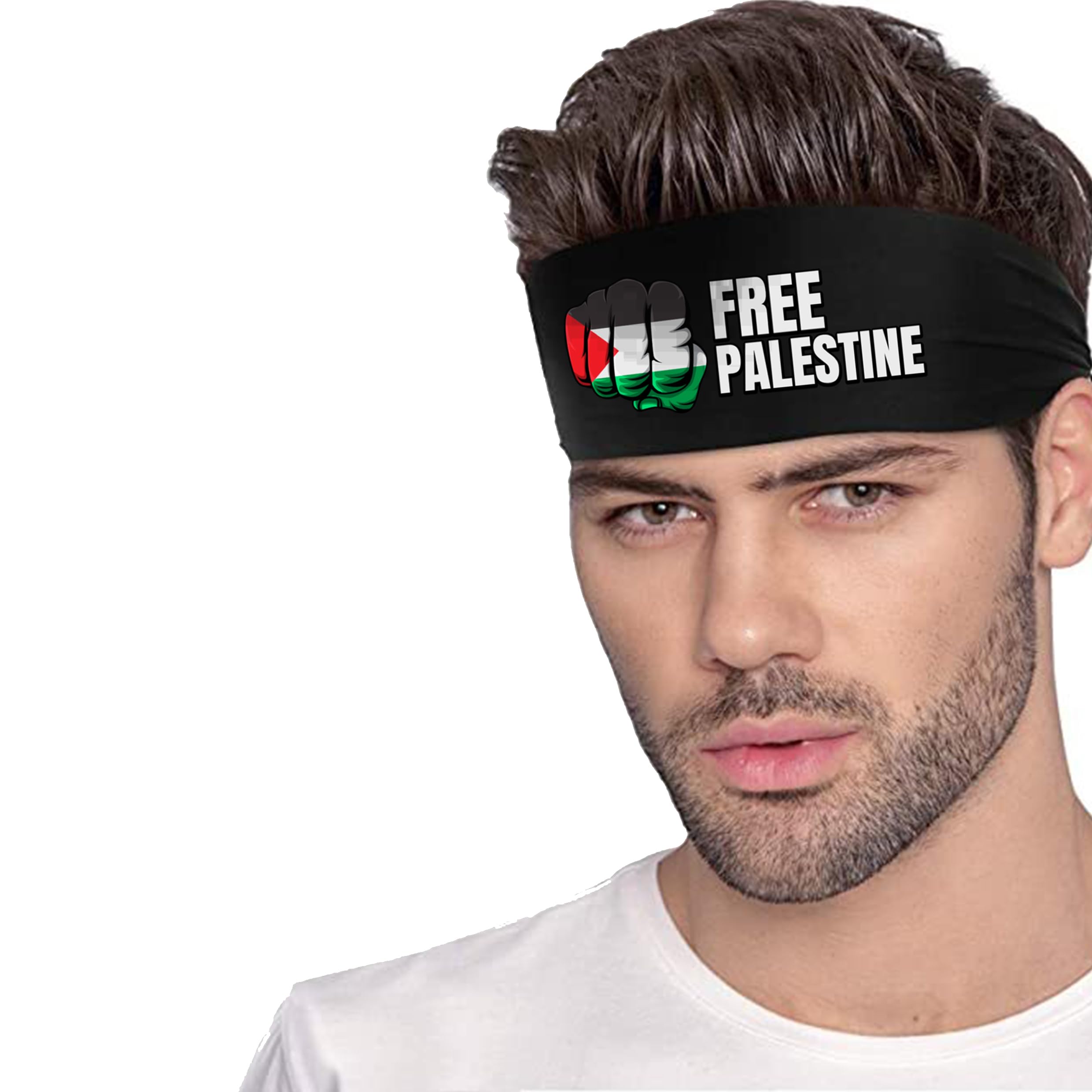 Palestine Support Headband, Black with Flag Design, Sports Workout Sweatband