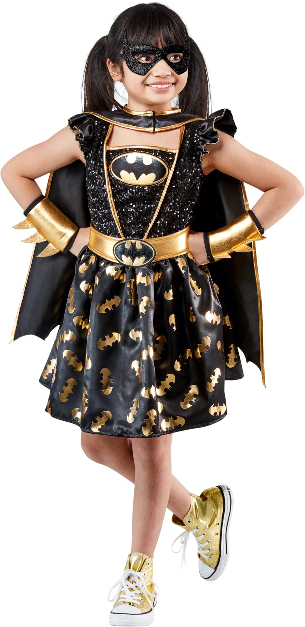 Rubie's Girl's Dc Comics Batgirl Costume Dress With Gauntlets, Cape, and Eye Mask DC Comics Deluxe Batgirl Costume Dress with Gauntlets, Cape, and Eye Mask (pack of 1)