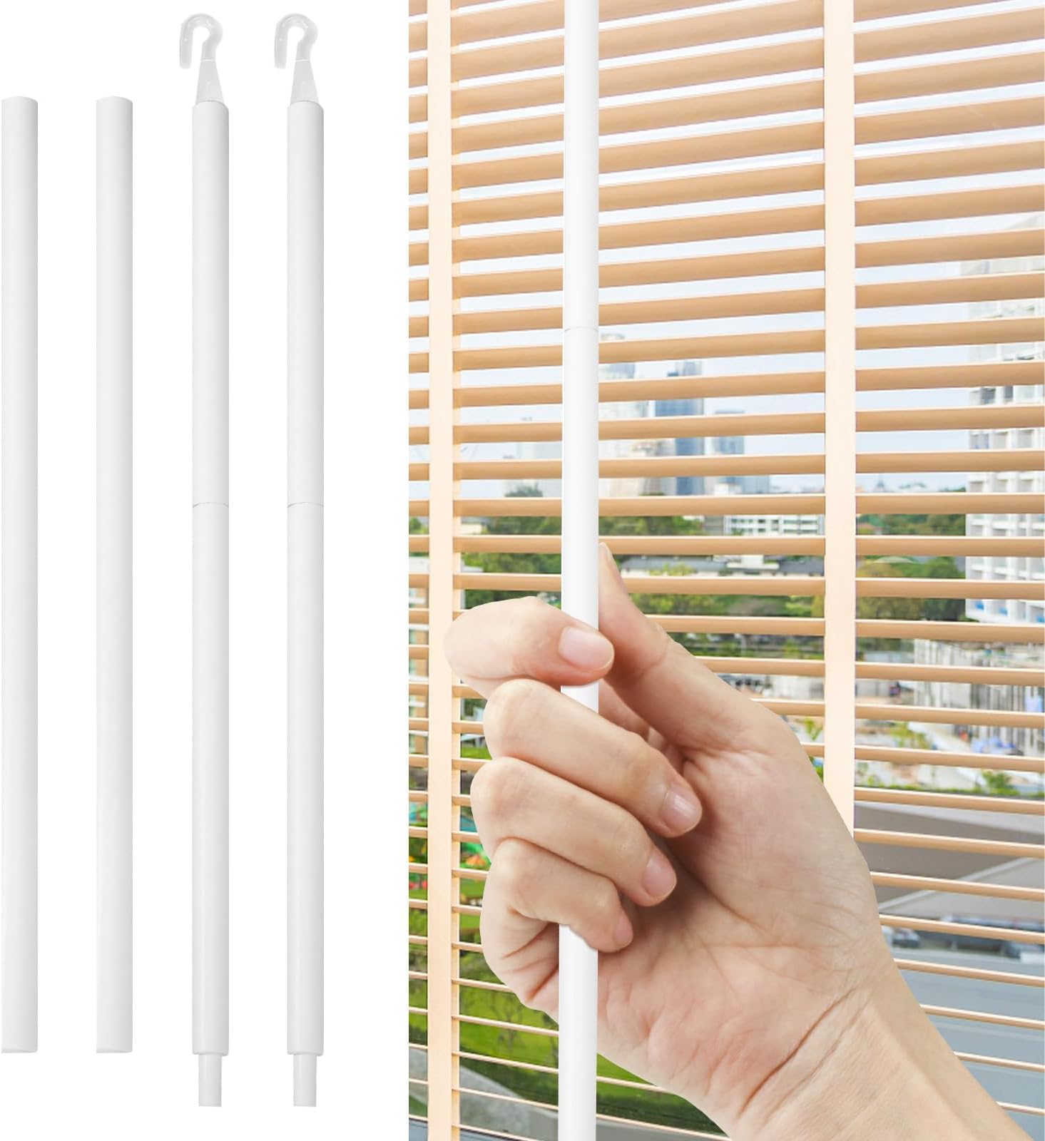 2 Sets 24Inch Blind Wand Replacement with Hook, Blind Opener Horizontal Window Blinds Vertical Blinds for Windows, Blind Parts Curtain Wand White Mini Blinds (2)