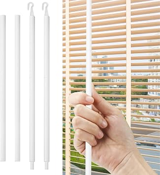 2 Sets 24Inch Blind Wand Replacement with Hook, Blind Opener Horizontal Window Blinds Vertical Blinds for Windows, Blind Parts Curtain Wand White Mini Blinds 2