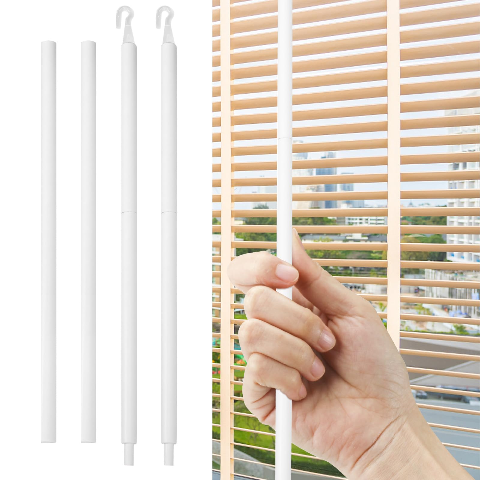 2 Sets 24Inch Blind Wand Replacement with Hook, Blind Opener Horizontal Window Blinds Vertical Blinds for Windows, Blind Parts Curtain Wand White Mini Blinds (2)