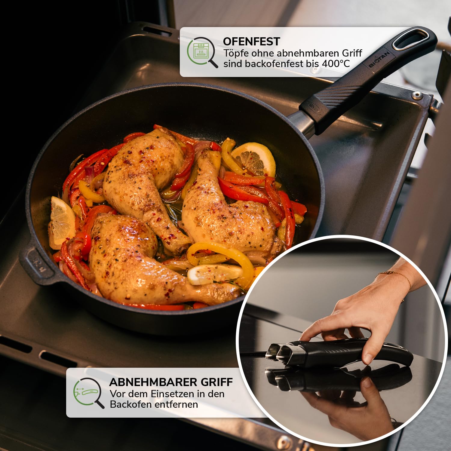 Premium Sauteuse Pfanne 24 cm – PFAS-freie Antihaft Pfanne aus Dänemark | Ofenfest bis 260 °C, induktionsgeeignet, ergonomisch geformt, für gesundes Kochen ohne Schadstoffe | Non Stick Pan