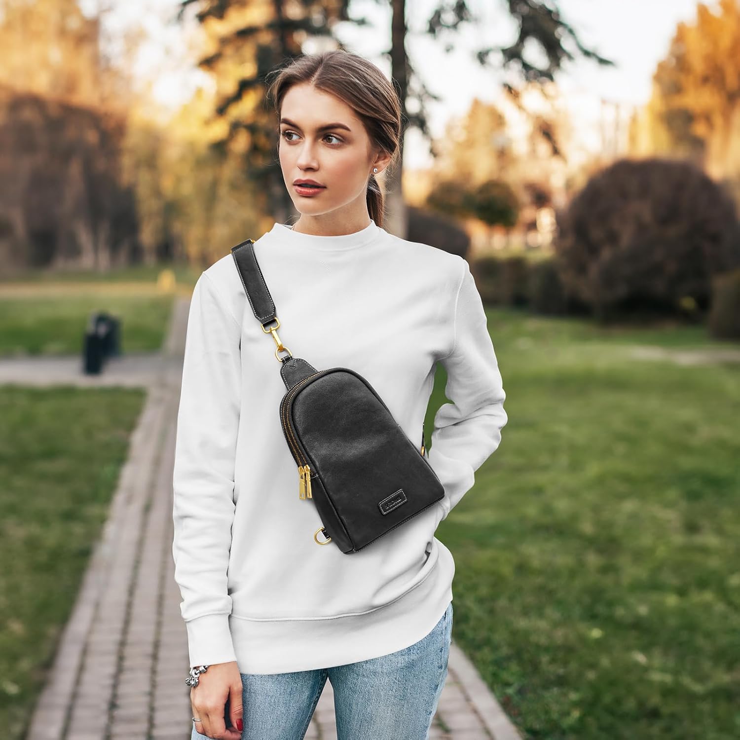 S-ZONE Leather Crossbody Bags for Women Sling Bag RFID Anti Theft Shoulder Purse Fanny Pack | Leather, RFID Anti Theft - Image 2