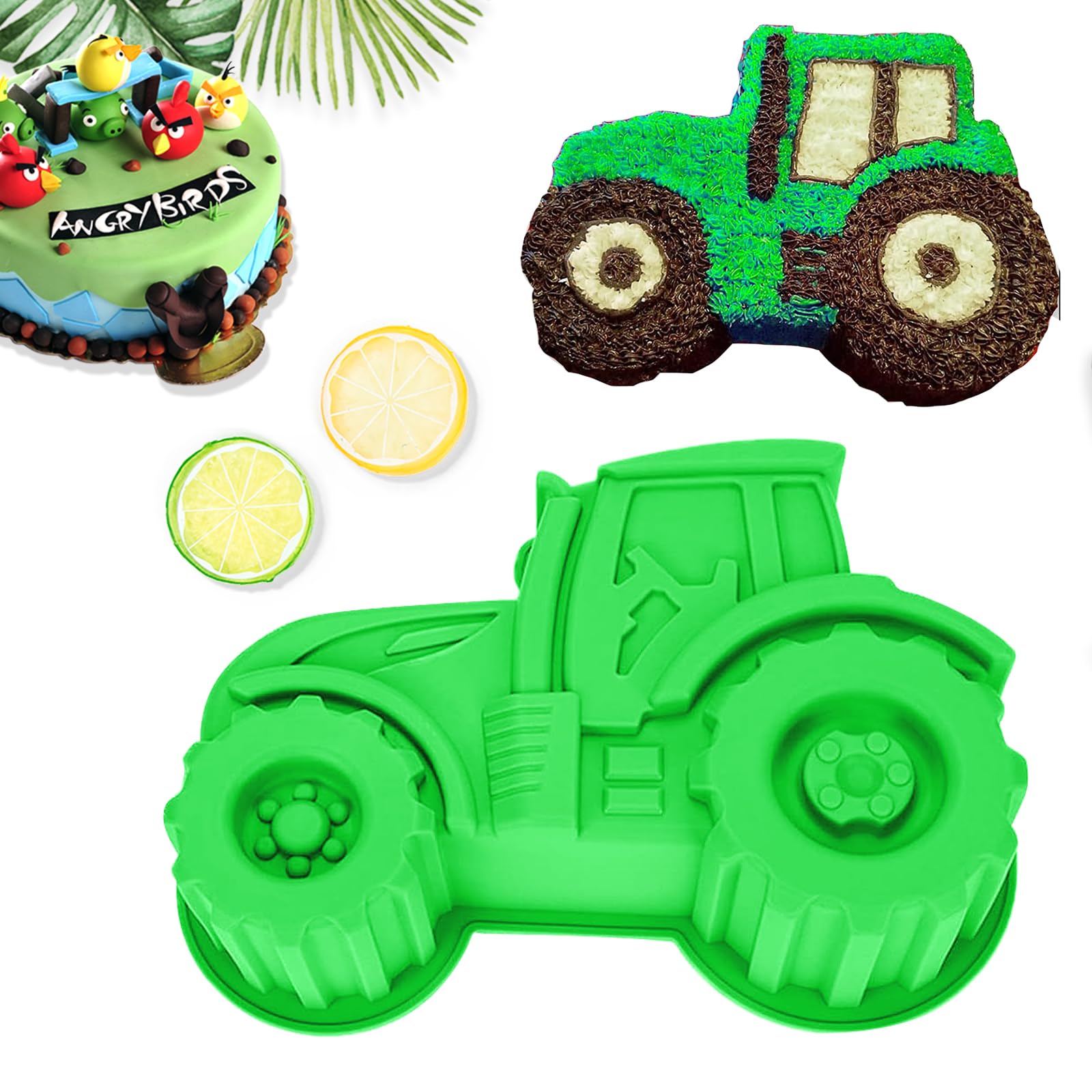 Moule à Gâteau En Silicone En Forme De Tracteur - Vert - Résistant Au Four Et Micro-ondes (-40°C à 230°C) - Pour Anniversaire Enfant