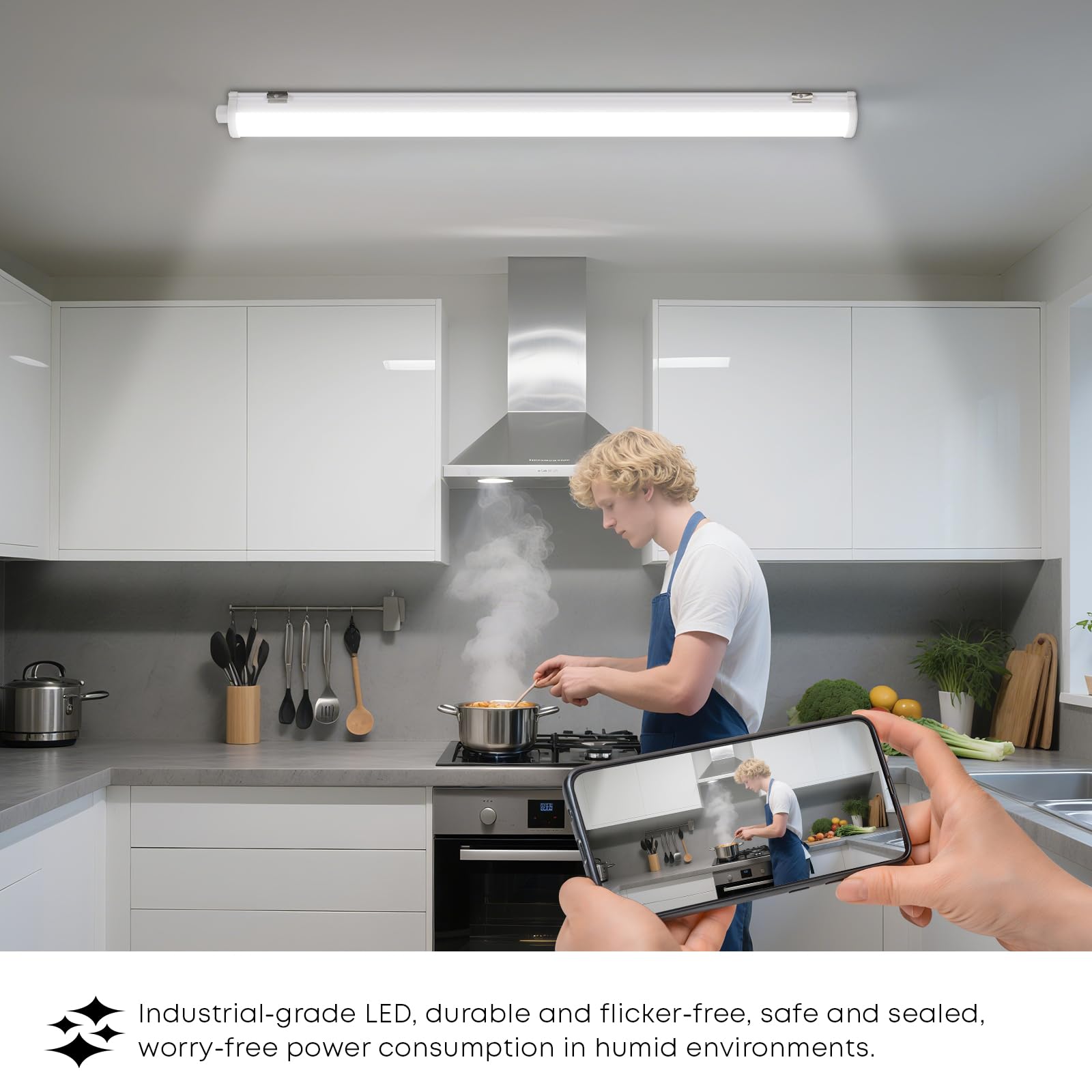 LQWELL LED Feuchtraumleuchte, LED Röhre 150x6.8x5cm IP65 Wasserfest, 45W 5050LM 6500K, Deckenleuchte Lange als Kellerleuchte, Wannenleuchte, Nassraumleuchte, Garagelampe, Werkstattlampe, 4 Stück