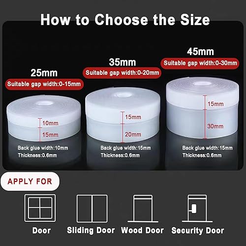 Miniatura 7 de Sello de silicona sin residuos, 32.8 pies, burlete para puerta, tira de vidrio para puerta de ducha, tapón de corrientes de aire, cinta de sellado