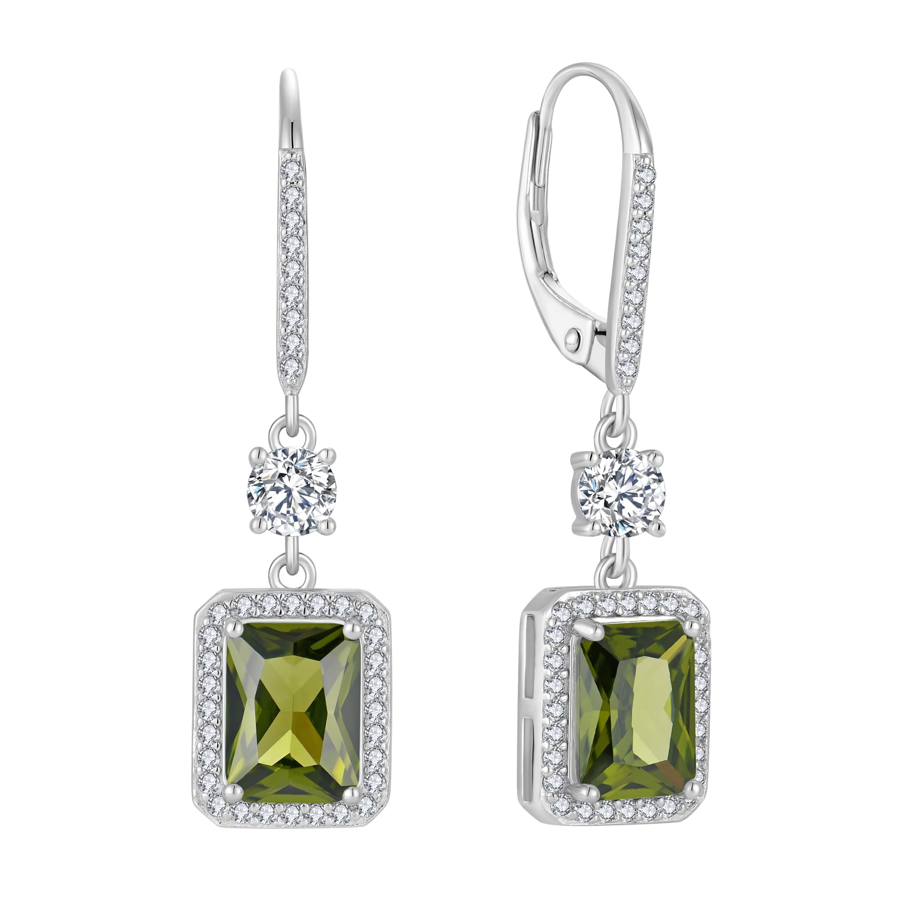 FJ Quadrat Prinzessschliff Hängend Ohrringe Damen 925 Sterling Silber Solitaire Halo Ohrringe Geburtsstein Schmuck Geschenke für Frauen