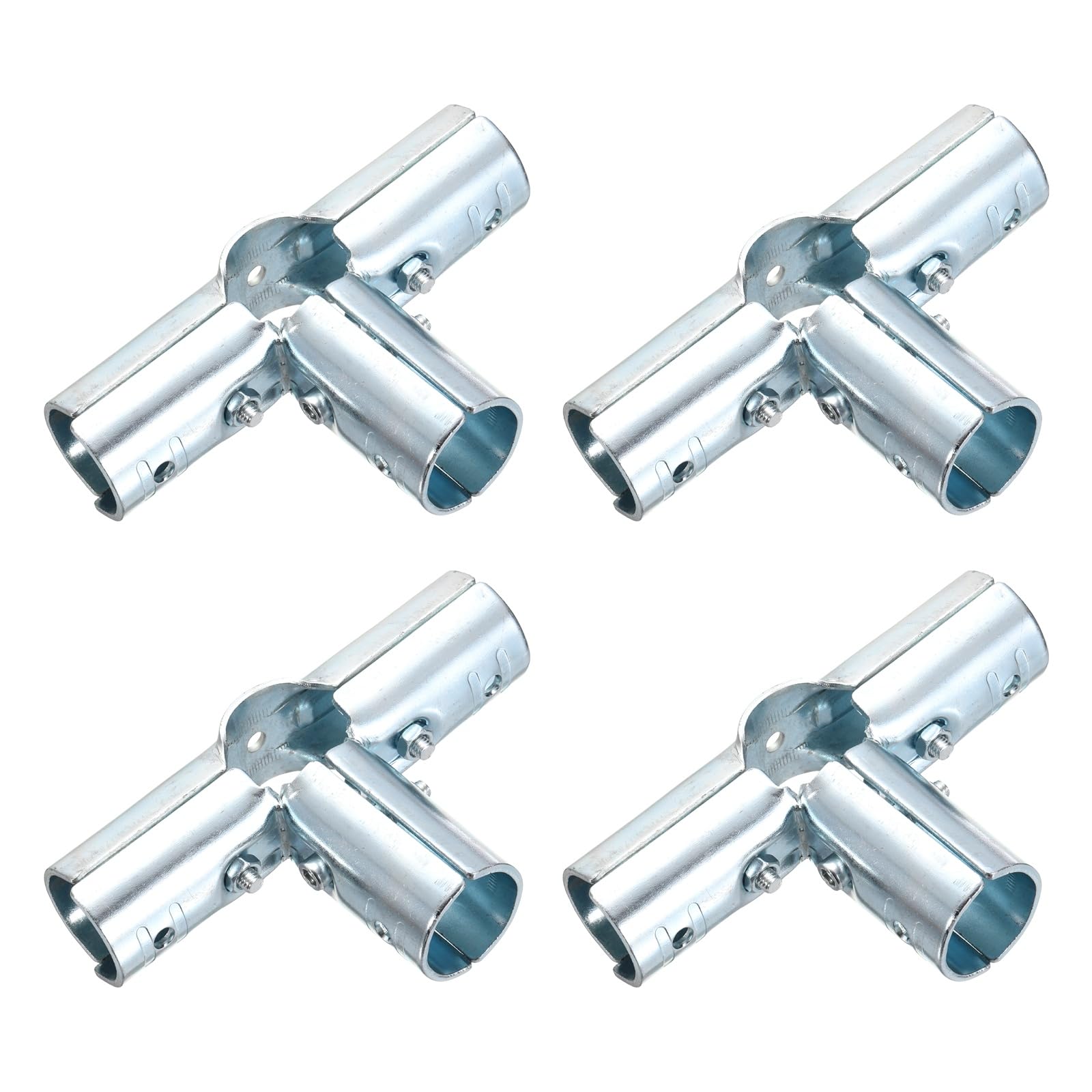 sourcing map 4Pcs End Rail Clamps Fit for 1-1/4" Conduit Carbon Steel 2.3mm Thick 4-Ways Chain Link Fence Fittings Galvanized Pipe 4-Ways Connectors with Bolts & Nuts for DIY Shelf Rack Cart