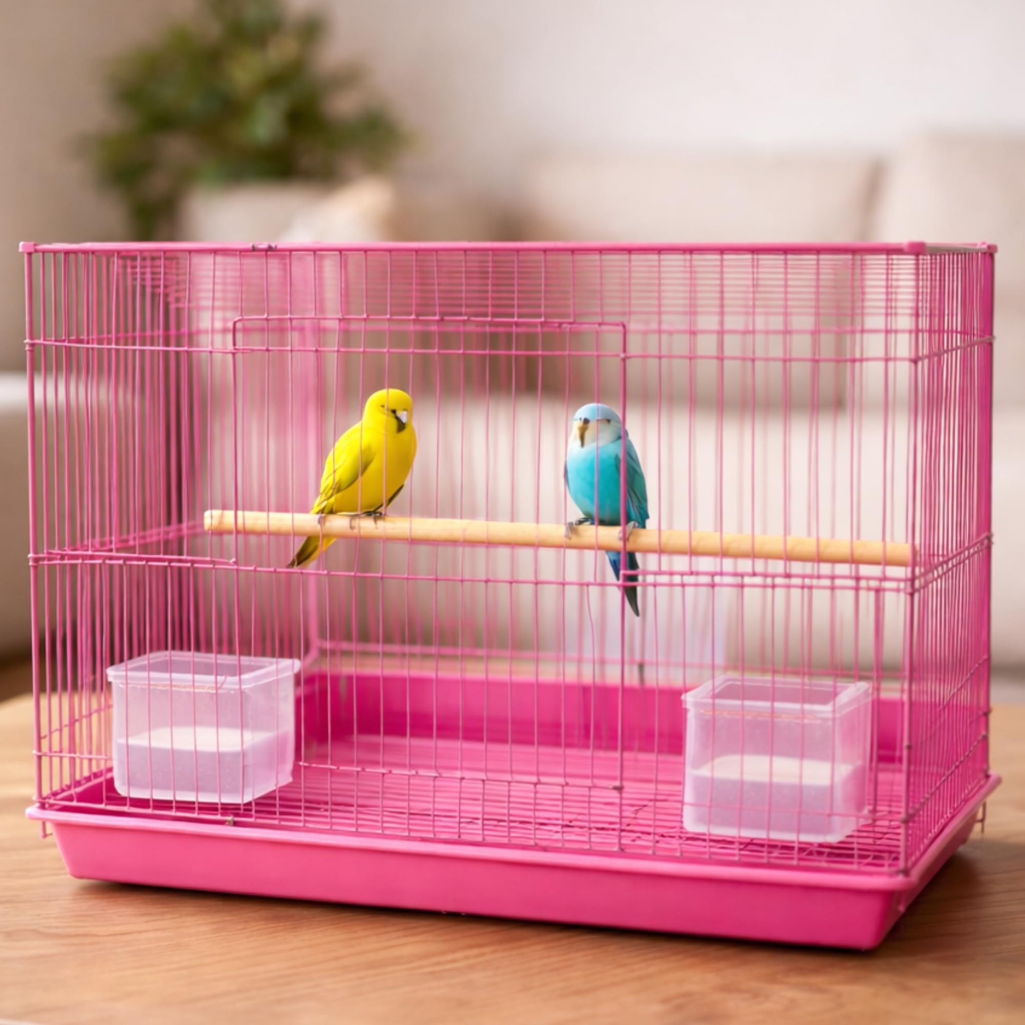 Bird Cage 15 Inch (Pink) Small Bird Cage for Budgies Lovebirds Finches Parrots with Free Food Cup Water Cup Perch Stick Easy Clean Tray Metal Bird House Cage Portable Aviary Indoor Outdoor-image-17
