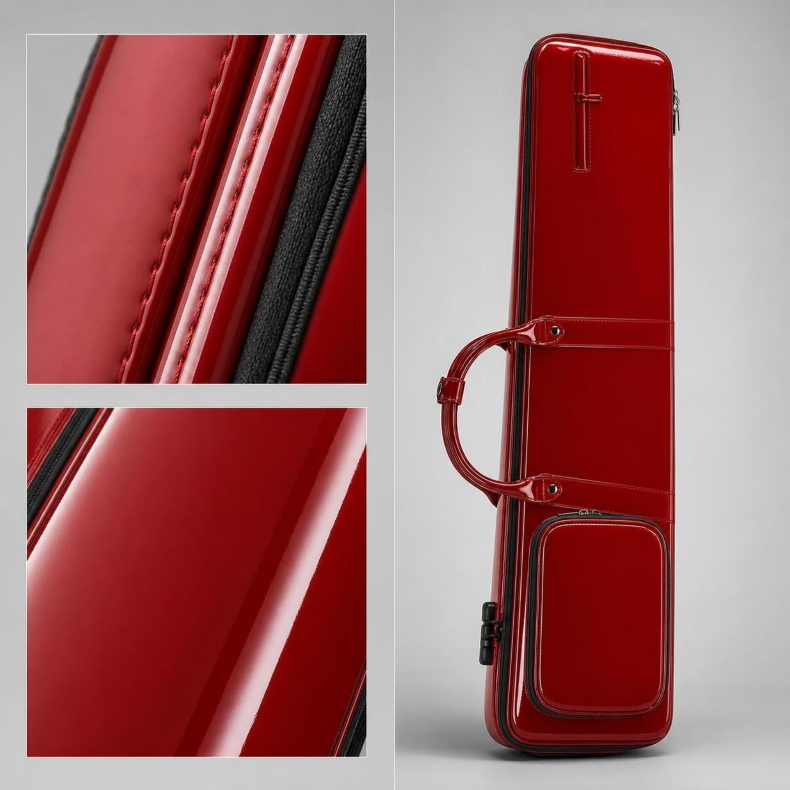 kowaku Estuche para Erhu Portátil, Style to 1, Rojo, Rojo, Cuero Lacado Brillante