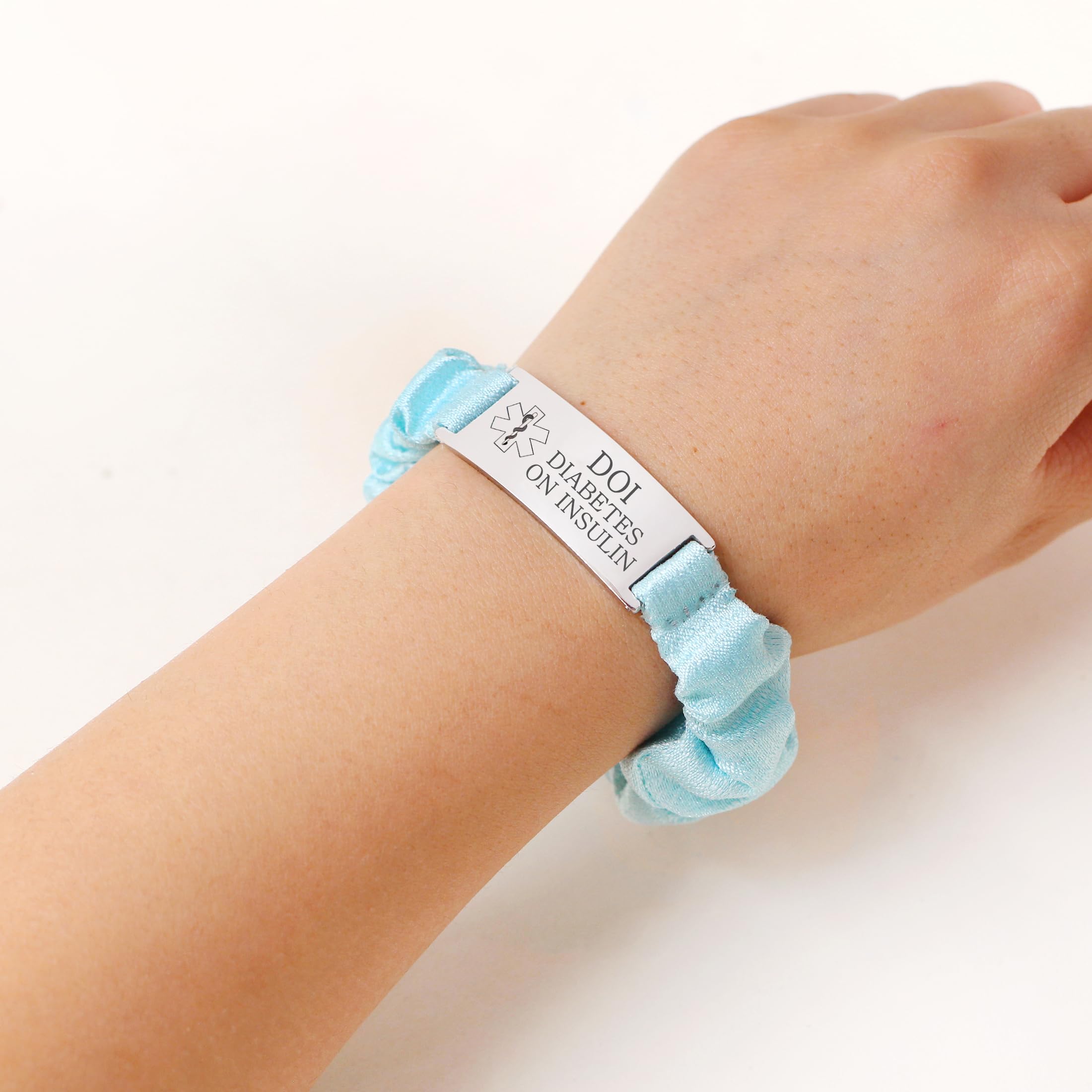 Oneress Diabetes on Insulin Bracelet, Custom Emergency ID Medical Band, Stretchable Hair Band Bracelet, Minimalist Emergency Medical Jewelry for Women YA5426-Diabetes