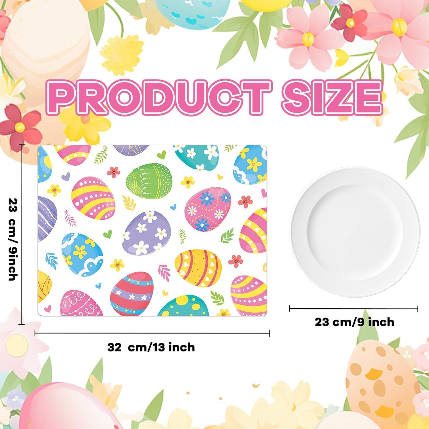 Easter Eggs Placemats Set of 6 Happy Easter Egg Plastic Table Mats Spring Place Mats Watercolor Colorful Eggs Washable Table Decoration for Indoor Outdoor Party Kitchen Dining