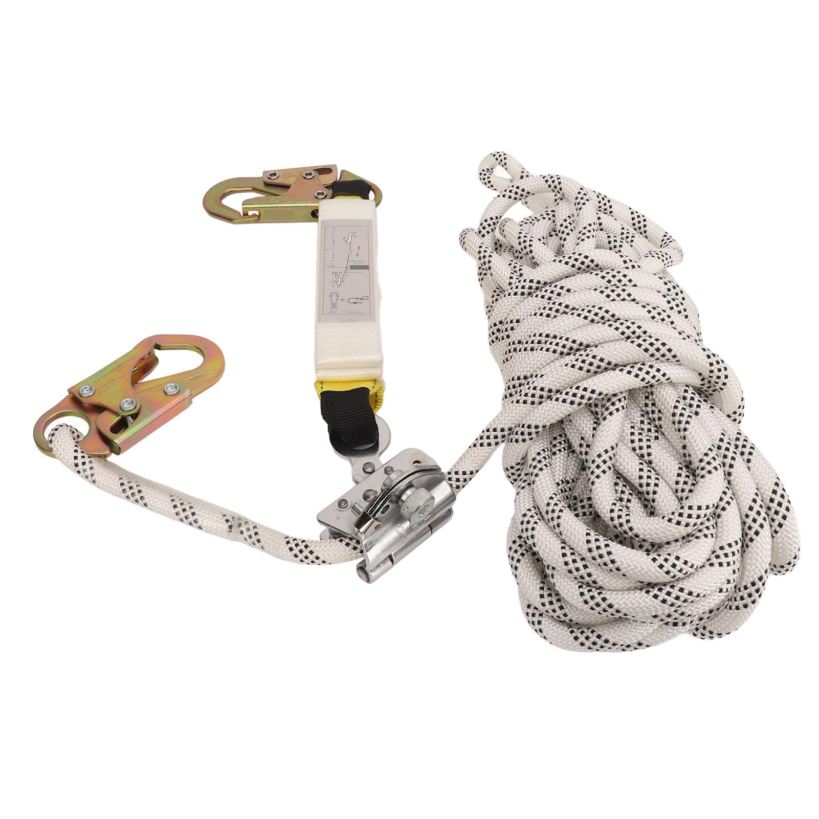 Línea de Protección contra Caídas Absorbente, Poliéster de Alta Resistencia Absorbedor de Energía Cuerda de Protección contra Caídas Agarrador de Cuerda Ajustable Ganchos de