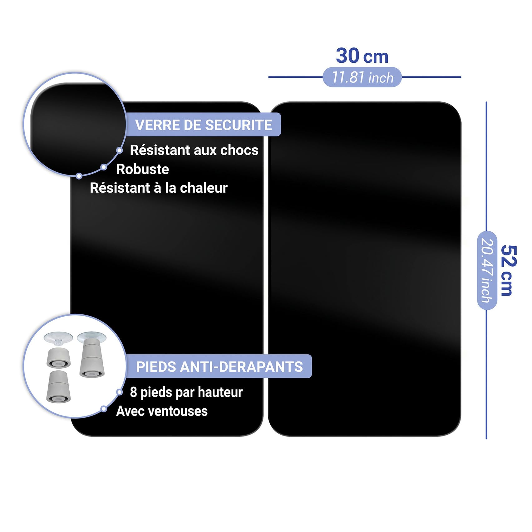 WENKO Plaque de Recouvrement Universelle Mod. Noir, réglable en Hauteur pour Tout Type de cuisinière, Planche à découper et Protection Anti-éclaboussures, Verre, 30 x 52 cm, 2 pièces