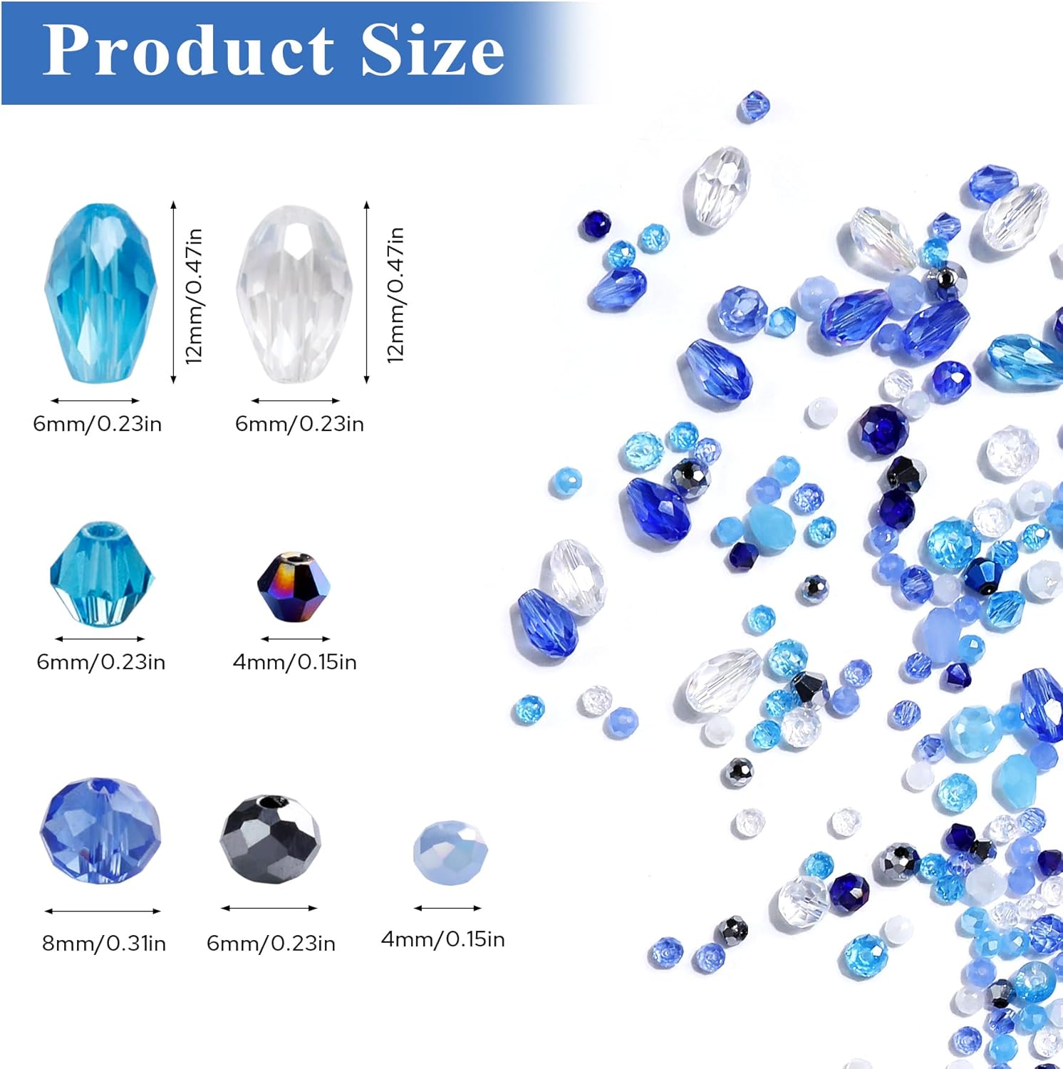 Glass Beads for Jewelry Making -800PCS Blue Crystal Beads for Bracelet Making Kit, Assorted Round Rondelle Gemstone Beads for DIY Crafts,Friendship Bracelets(Blue) - Image 2